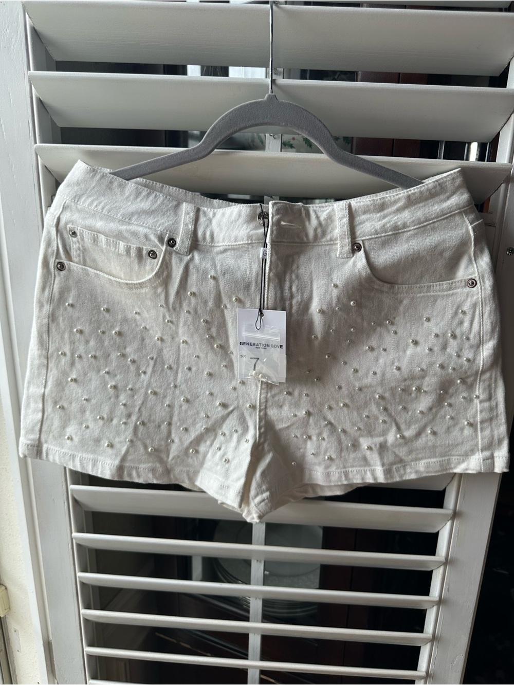 Generation Love Cream Studded Denim Shorts
